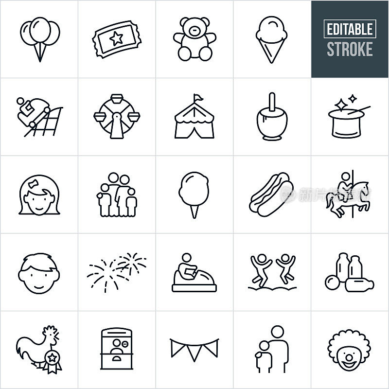 Fun Fair Thin Line Icons -可编辑的描边